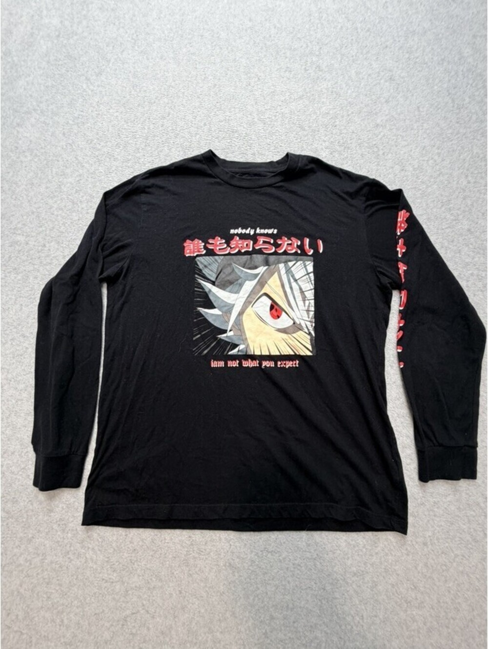 Forever 21 Mens Long Sleeve T Shirt M Black Anime Graphic Japanese Text